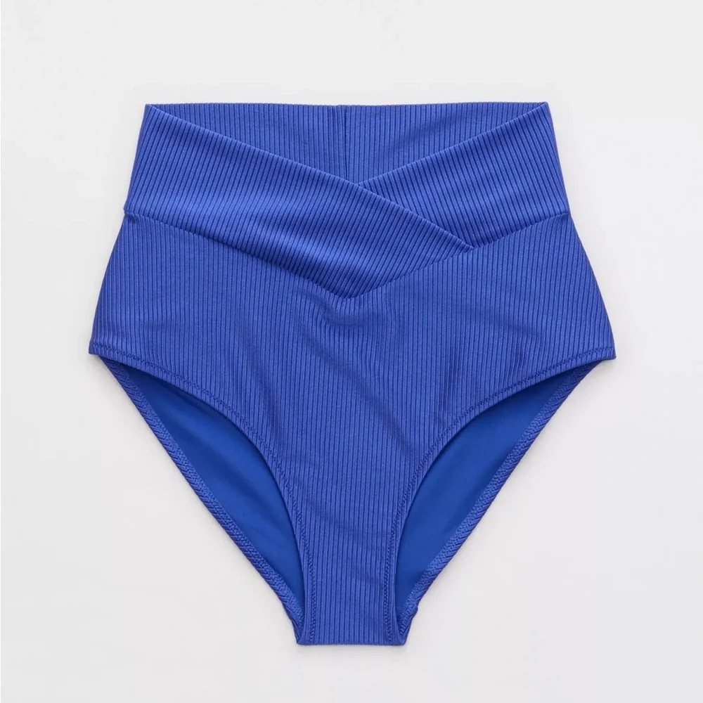 NWT Aerie Shine Rib Crossover High Waisted Bikini Bottoms